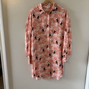 Jane+Delancey NEW Tropical Tunic Top Button Up Tucan Vacation Shirt Birds Large